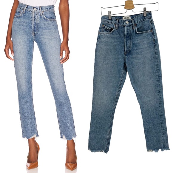 Agolde Denim - Agolde Riley High Rise Straight Crop Jeans in Haven Denim Blue Size 25